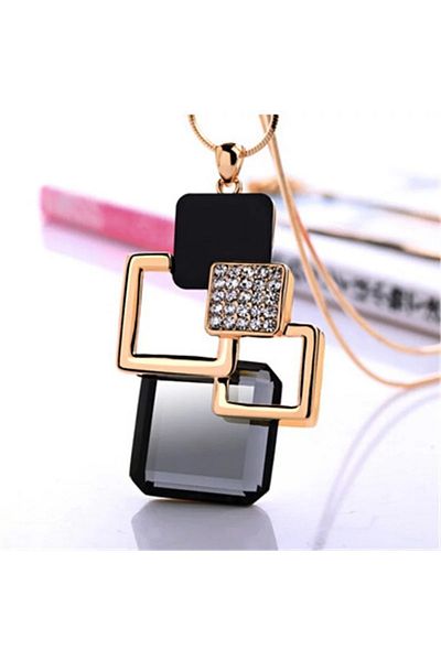Choice BN53 Fashion Women Collier Femme Crystal Gray Blue Color Geometric Statement Colar Long Necklaces&Pe