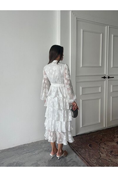 Ekim Store Μακρύ φόρεμα με σκαλοπάτη δαντέλα