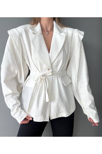 Ekim Store Linen White Tied Oversize Blazer Jacket