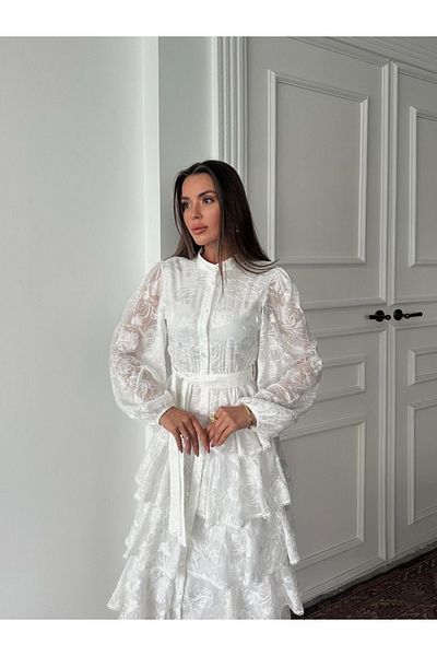 Ekim Store Rochie lungă în straturi din dantelă festonată