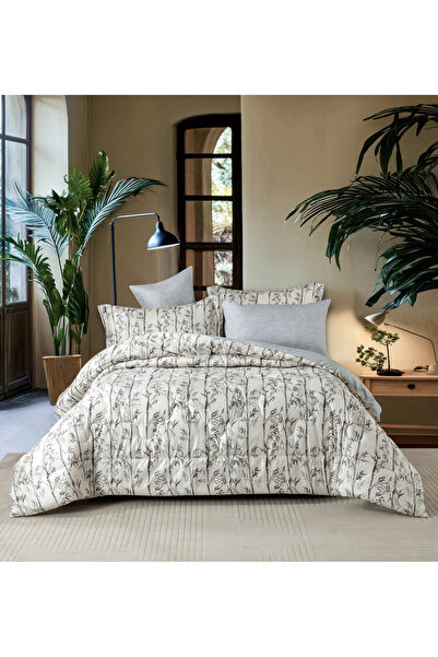 Alhabib bedding مفرش نوفا صيفي كوين مقاس 200x150 سم أبيض رصاصي فاتح مشجرعدد القطع 4