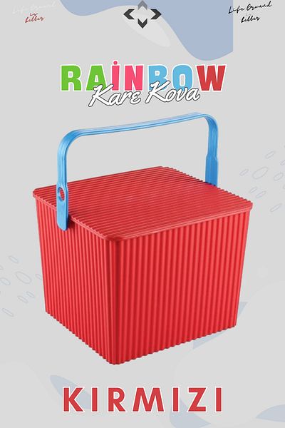 LİGROUND Rainbow Square Lid Picnic Basket Organizer with Handle 1 Piece Square Bucket Picnic Bag Basket