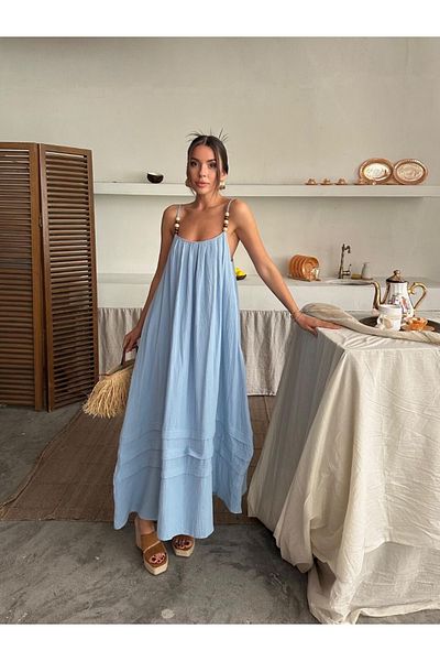 Ekim Store Rochie lungă lejeră cu bretele din piatră