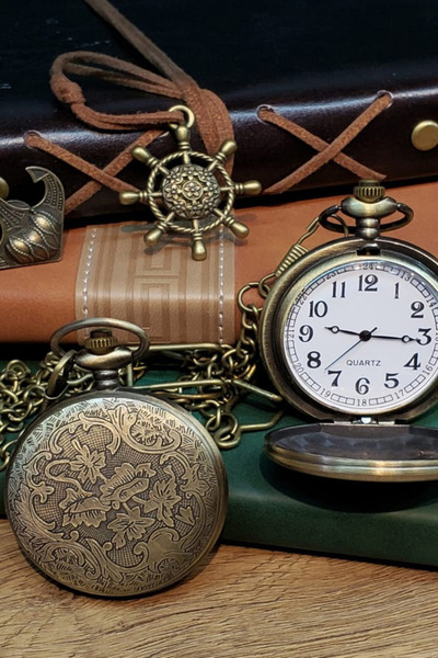 Tamsena Store Nostaljik Antika Eskitme Görünüm Tren Motifi İşlemeli Köstekli Cep Saati