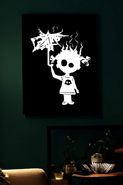 Angels Passion Reflective Gothic Girl Figure Plexiglass Wall Painting with Umbrella