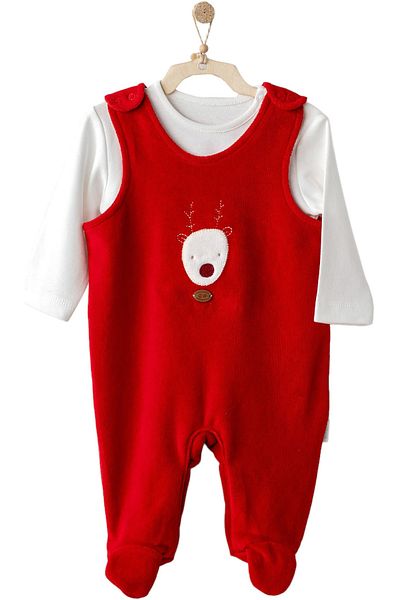 andywawa Ac25339 Happy Newyear Velvet Baby Rompers Suit Red