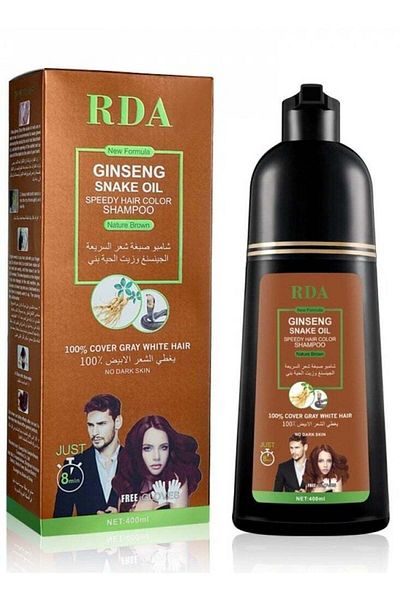 RDA RDI Quick Hair Dye Shampoo Ginseng and Snake Oil Brown 400 ml