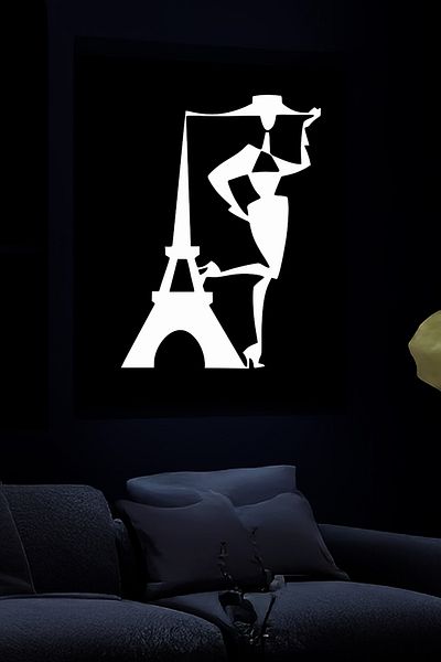 Angels Passion Pictură murală din plexiglas cu turnul Eiffel reflectorizant și figura feminină