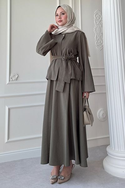InStyle Σετ φούστας Modal Khaki με φαρδύ μανίκι
