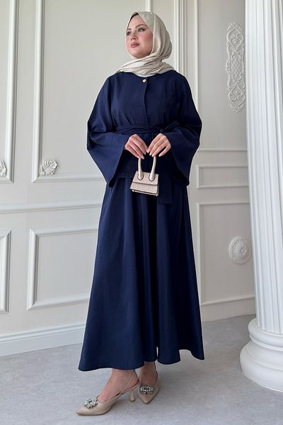 InStyle Wide Sleeve Modal Navy Blue Skirt Suit