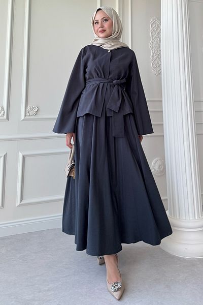 InStyle Costum cu fustă modal antracit cu mâneci largi
