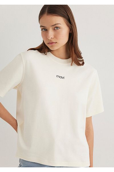 Mavi Logo bedrucktes weißes T-Shirt mit lockerer Passform 1612829 -80194
