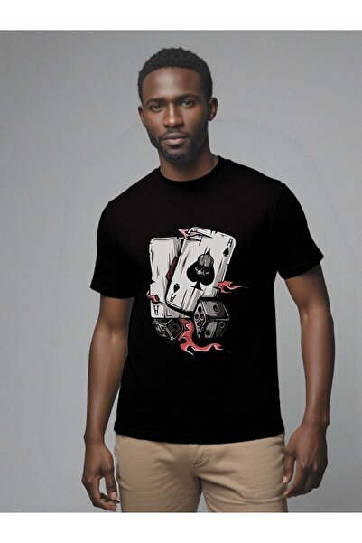 ship master Ανδρικό μπλουζάκι oversized - Κάρτα και ζάρια με φλόγα με τύπωμα
