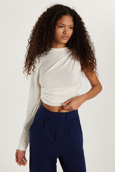 Tudors Women's Slim Fit Slim Fit Single Sleeve Ecru Blouse with Side Lacing Detail