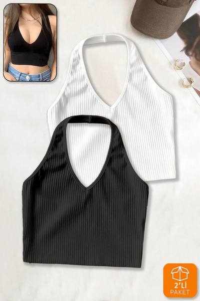 SHİBA Damska bawełniana bluzka z 2 częściami i ściągaczem w serek, podkoszulek