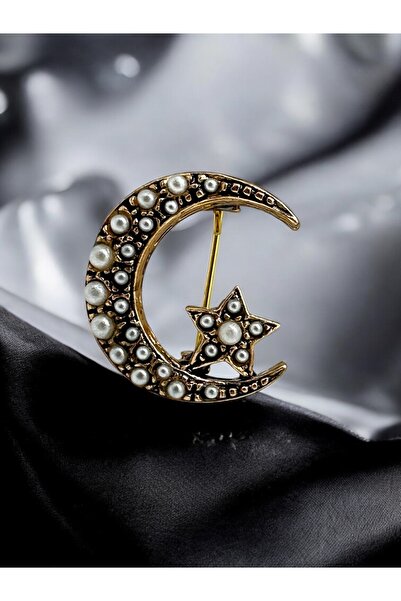 FUYA JEWELLERY Elmas Montür Ay Yıldız Broş
