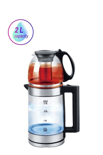 Power Plus 2L Electric Kettle with 0.8L Steam Tea Pot, 2 in 1 Electric Kettle 1500W Multifunction Mu