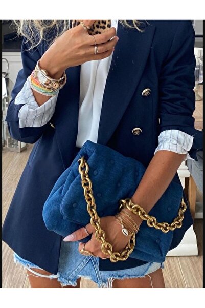 FOXY Freaky Collection Önü Düğme Detaylı Omzu Vatkalı Blazer Ceket LACİVERT