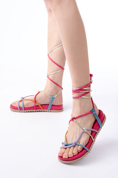 infon shoes creation 1001-1001 Fuchsia Multi Ankle Lace Women's Sandals