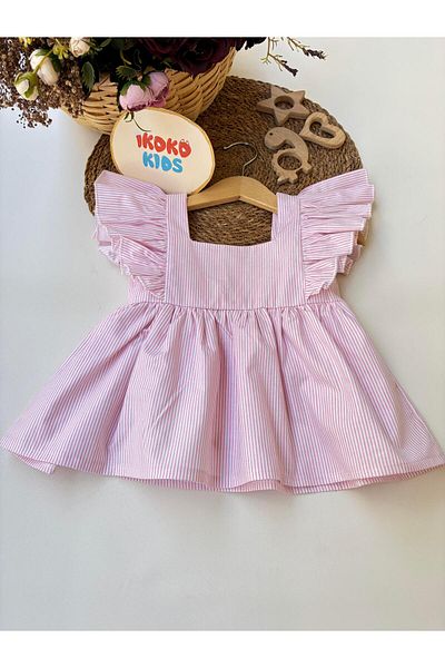 ikokokids Blue-Striped-Ruffle-Detail-Dress