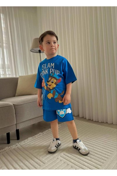 JELİBOOM Paw Patrol Chase Printed Summer Bottom Top Set Shorts Set Blue