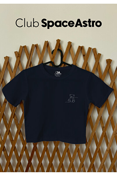 ClubSpaceAstro تيدي مطبوعة القطن ليكرا طاقم الرقبة المحاصيل المرأة الأعلى