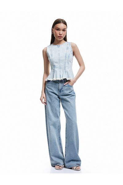 Koton Tricou din denim fără mâneci, cu fermoar