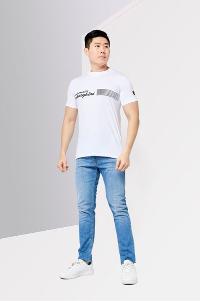 Lamborghini Men Crew Neck Brand Logo Short Sleeve T-Shirt, White