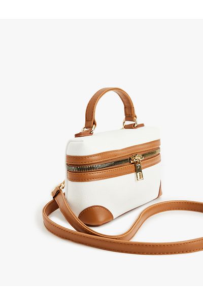 Koton Faux Leather Color Blocked Zippered Handle Strap Crossbody Bag