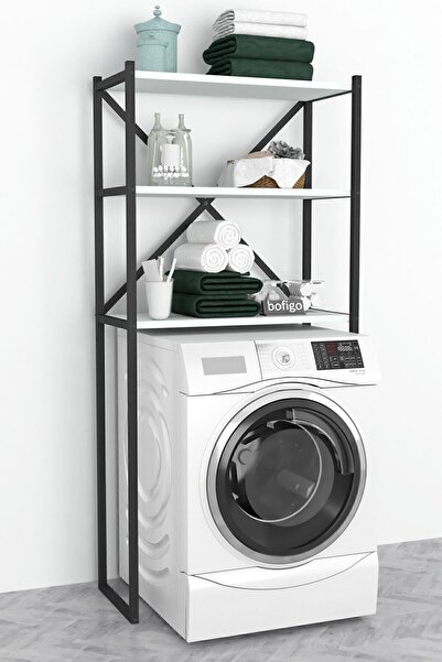 Bofigo 3 Raflı Metal Banyo Düzenleyici Metal Banyo Rafı Çamaşır Makinası Üstü Beyaz