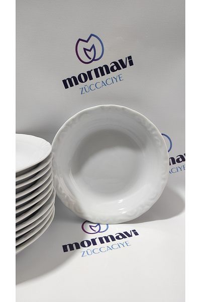 Porland 12 Pieces of White Porcelain Anatolian - 16 cm (Small) Pit Dinner Plate