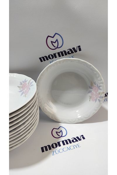 Porland 16 cm Porcelain Müge Pit Plate - Set of 12 Dinner Plates Porlant