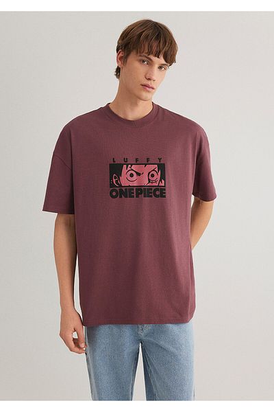 Mavi Luffy Printed Claret Red T-Shirt Oversize / Wide Cut 0612562 -70396