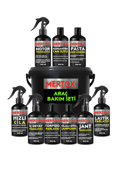MERTOX 10 Parça Müthiş Oto Araç Araba Yıkama Temizlik Bakım Seti Kovalı