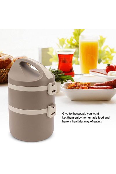 COOYA Double Layer Lunch Box,304 Stainless Steel,Leak-Proof Durable Thermal,14 x 26cm,Khaki
