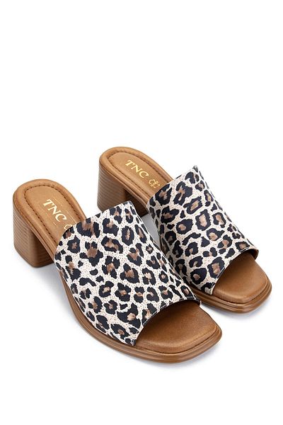 Tamer Tanca Women's Genuine Leather Leopard Heeled Slippers