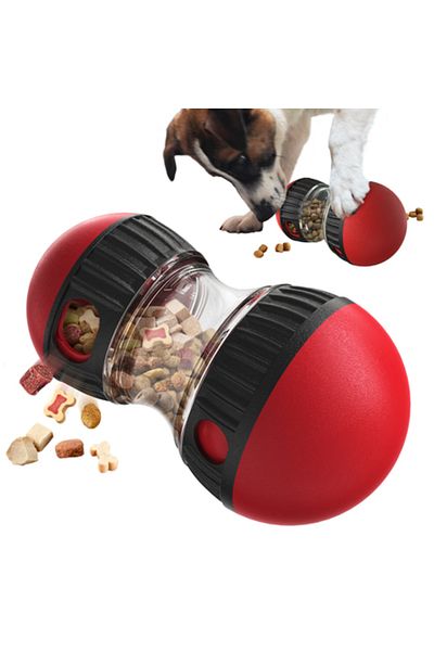 Choice 1pcs Red Dog Puzzle Toy - Elliptical Track Ball Leaky Food Dispenser Interactive Pet Game