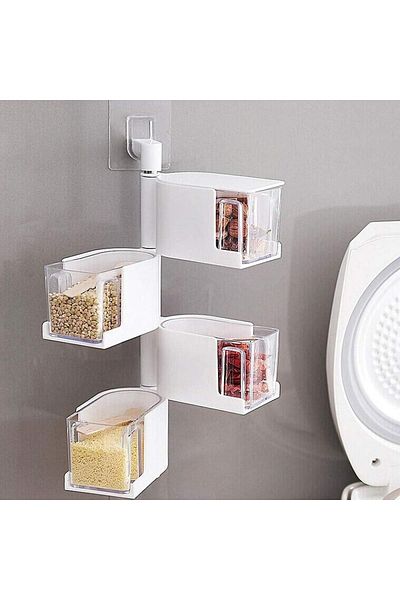 Happy family Plastic spice rack, 4 containers with spoons