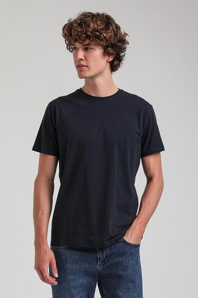 NEW WORLD POLO Crew Neck Slim Fit Navy Blue Lycra Cotton Stretch Fabric Basic T-Shirt 24Ssm20339
