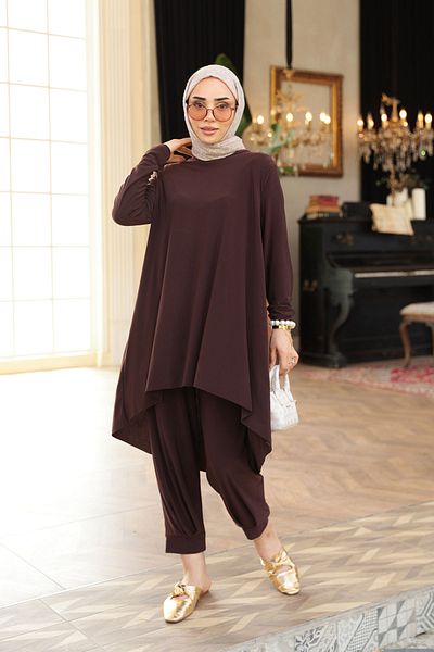 LOCCO Women's Leg Elastic Detailed Suit Brown