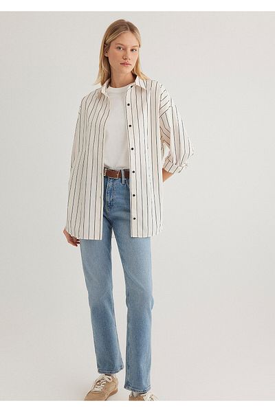 Mavi Cămașă cu dungi negre Oversize / Croială largă 1210421 -89319