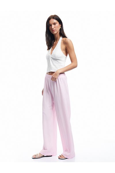 Koton Bürümcük Fabric Long Wide Leg Trousers with Elastic Waist