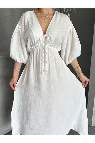 Ekim Store Lace-Up Muslim Loose Long Dress