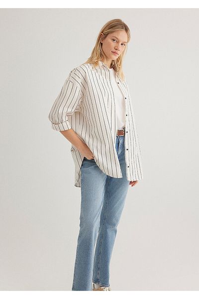 Mavi Cămașă cu dungi negre Oversize / Croială largă 1210421 -89319