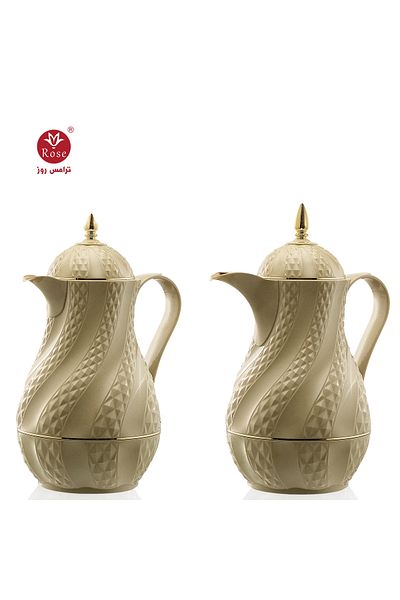 Rose RS-2424-طقم ترمس شاي وقهوة بنقشة مميزة مكون من 2 ترمس روز سعة لتر ونصف قهوة و لتر ونصف لتر شاي