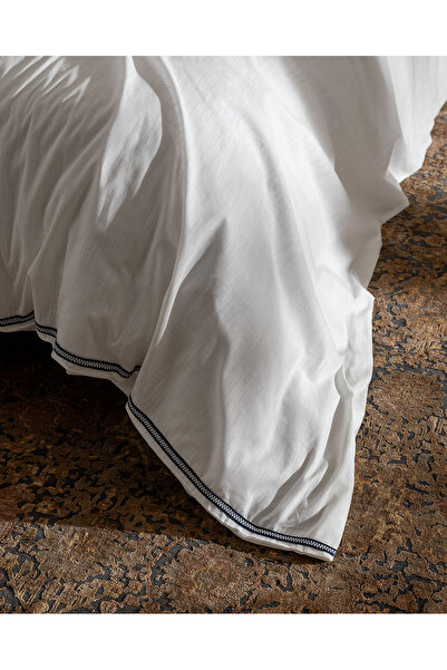 Madame Coco Tina King Size Linen Look Yıkamalı %100 Pamuk Nevresim Takımı - Beyaz/Lacivert