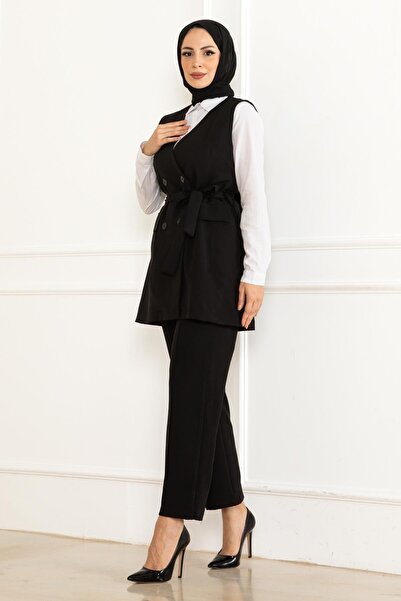 Missvalle Διπλό κοστούμι με λεπτομέρεια ζώνης μαύρο 19232