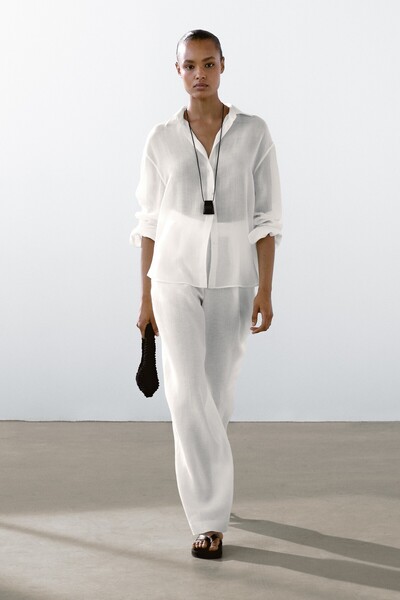 Massimo Dutti Dökümlü rami karışımlı gömlek