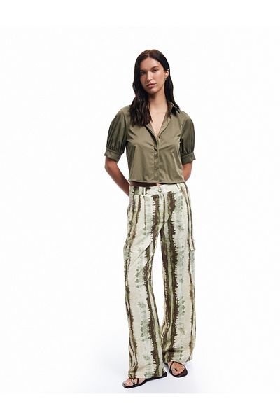 Koton Balloon Sleeve Classic Collar Crop Shirt