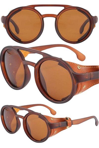 Uniquetrenders Unisex Retro Steampunk Round Sunglasses